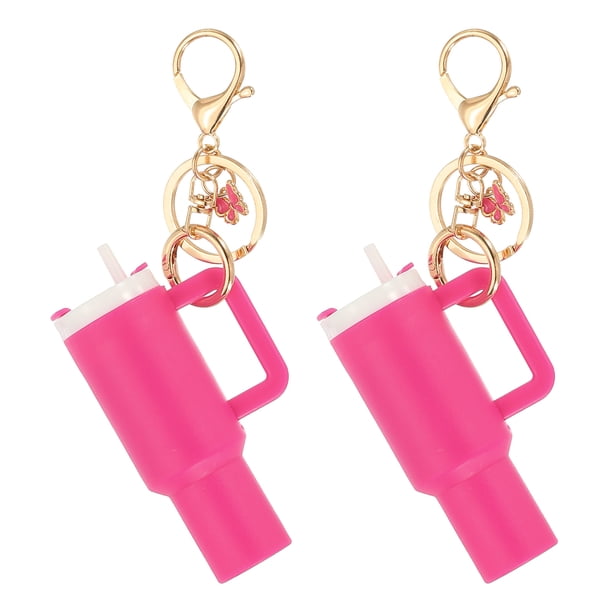 Llavero de Mini Taza Uxcell, 2Pcs Llavero de Mini Vaso Soporte para Bálsamo Labial Encantador para Bolsos de Mujeres Mochila, Mariposa Rosa