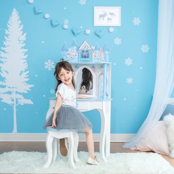 Fantasy Fields Dreamland Castle Kids Vanity Table & Stool, Blue