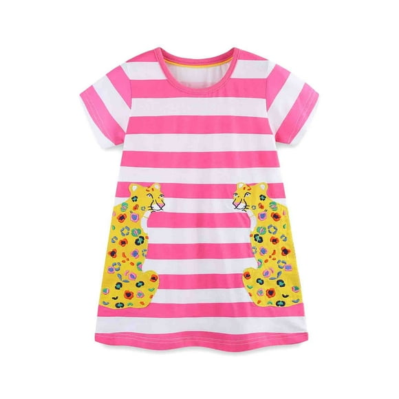 Robes pour Filles Robe d'Été à Manches Courtes pour Tout-Petites Imprimé de Dessins Animés Robes Décontractées pour le Quotidien