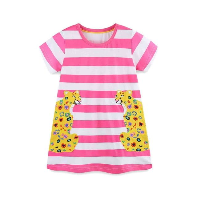 XDZJLR Robe Fille Coton Été Manches Courtes Imprimé Dessin Animé Décontracté Vêtements Jaiseux