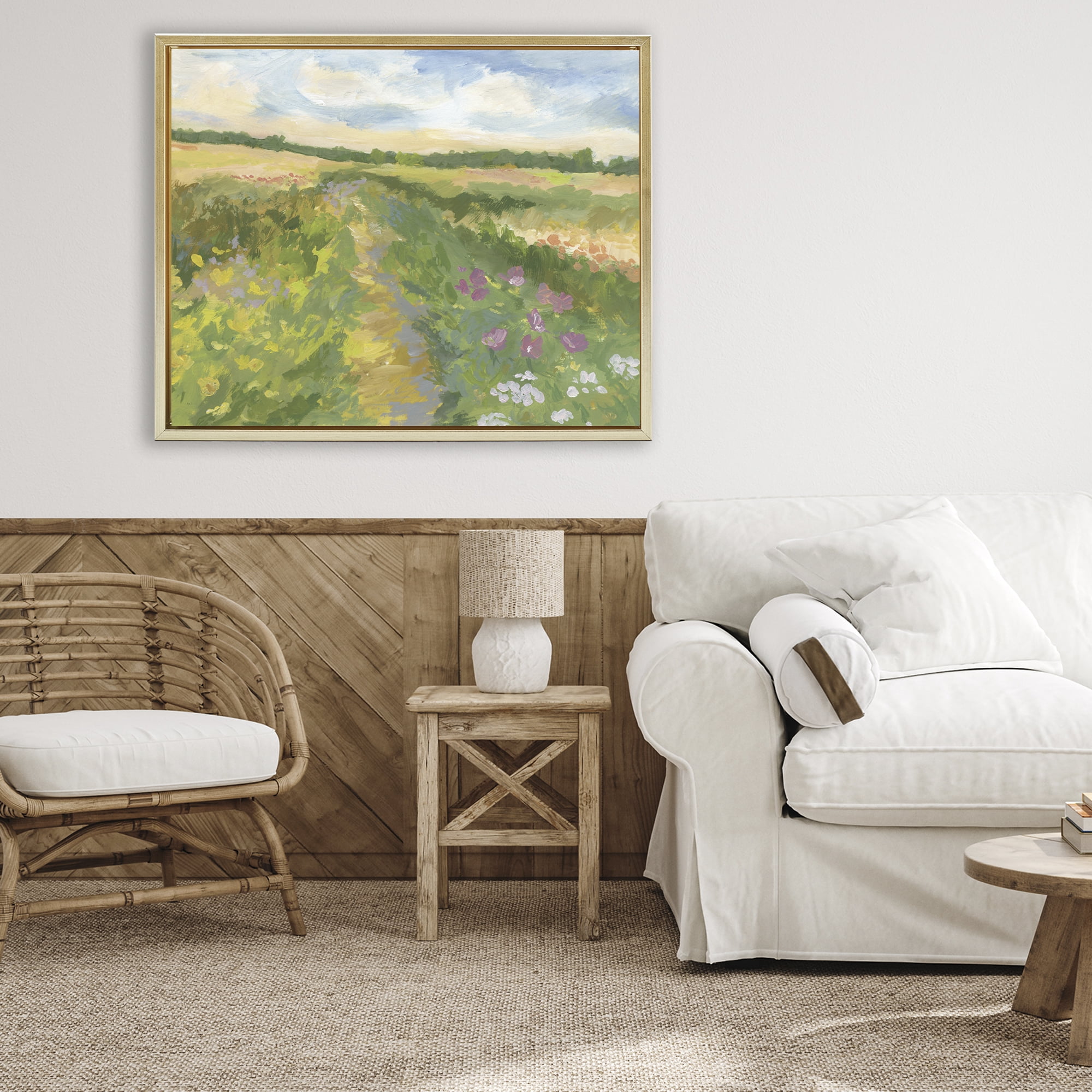 Stupell Industries Windswept Flower Field Gold Framed Floater Canvas Wall Art, design by Victoria Barnes