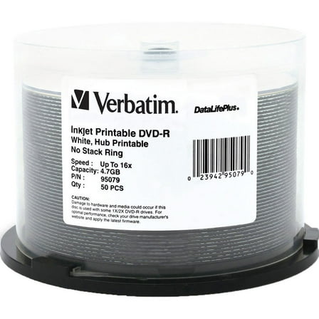 Verbatim DVD-R 4.7GB 16X DataLifePlus White Inkjet Printable