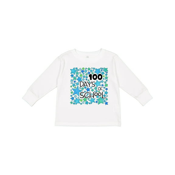 Inktastic 100 Days of School Stars in Blue Boys or Girls Long Sleeve Toddler T-Shirt