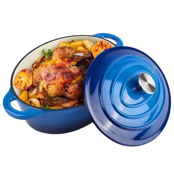 4.5 QT Enameled Cast Iron Dutch Oven Pot with Lid & Dual Handles Heavy-Duty Oval Bread Oven for Cooking & Baking Non-Stick Enamel Coated Cookware Ideal for Sourdough & Grills