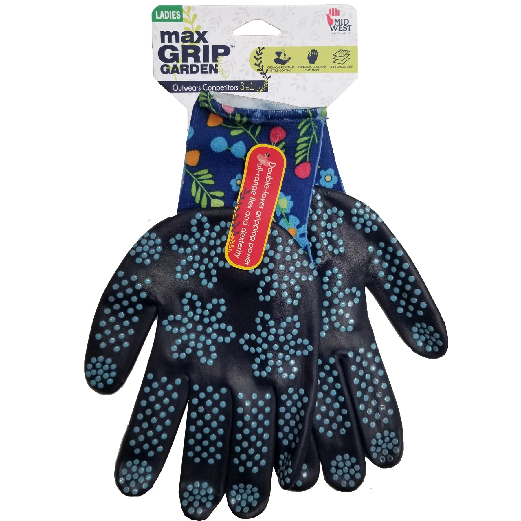 MidWest Gloves & Gear, Ladies, 6 Pack of Max Grip™ Garden Gripping Gloves, Floral Pattern, Size SM