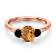 thumbnail image 3 of Gem Stone King 18K Rose Gold Plated Silver Orange Red Madeira Citrine and Black Diamond Engagement Ring for Women | 1.04 Cttw | Oval 7X5MM | Gemstone November Birthstone | Size 6, 3 of 6
