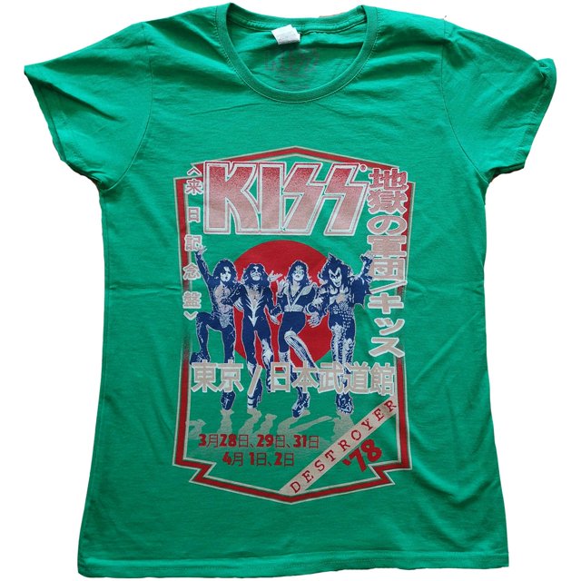 Kiss - Camiseta Destroyer Tour 78 para Mujer (Verde)