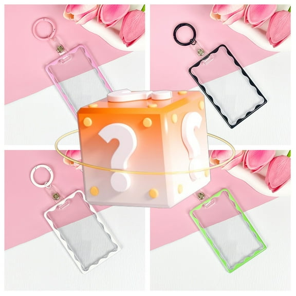 Mystery Card Sleeve Blind Box 1 in 4 Chance Green Pink White Black with Keychain Wavy Edge Design 1 Piece Gifts
