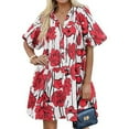 thumbnail image 2 of Robe Chemise d'Été pour Femme à Boutons, Florale, Manches Courtes Bouffantes, Décontractée, Coupe Ample, Mini Robe de Plage Rouge TG, 2 of 8