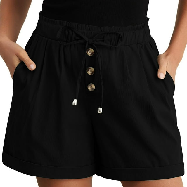 Maplenight Shorts d'Été en Lin pour Femmes, Décontractés, Larges, à Cordon Élastique avec Poches