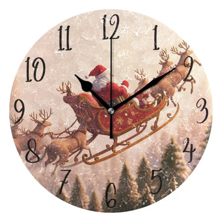 WOBOGO Santa Claus Giving Presents Wall Clock 10in Silent Mechanism Battery Operated Retro Style for Living Room Bedroom and Kitchen Black Pointer