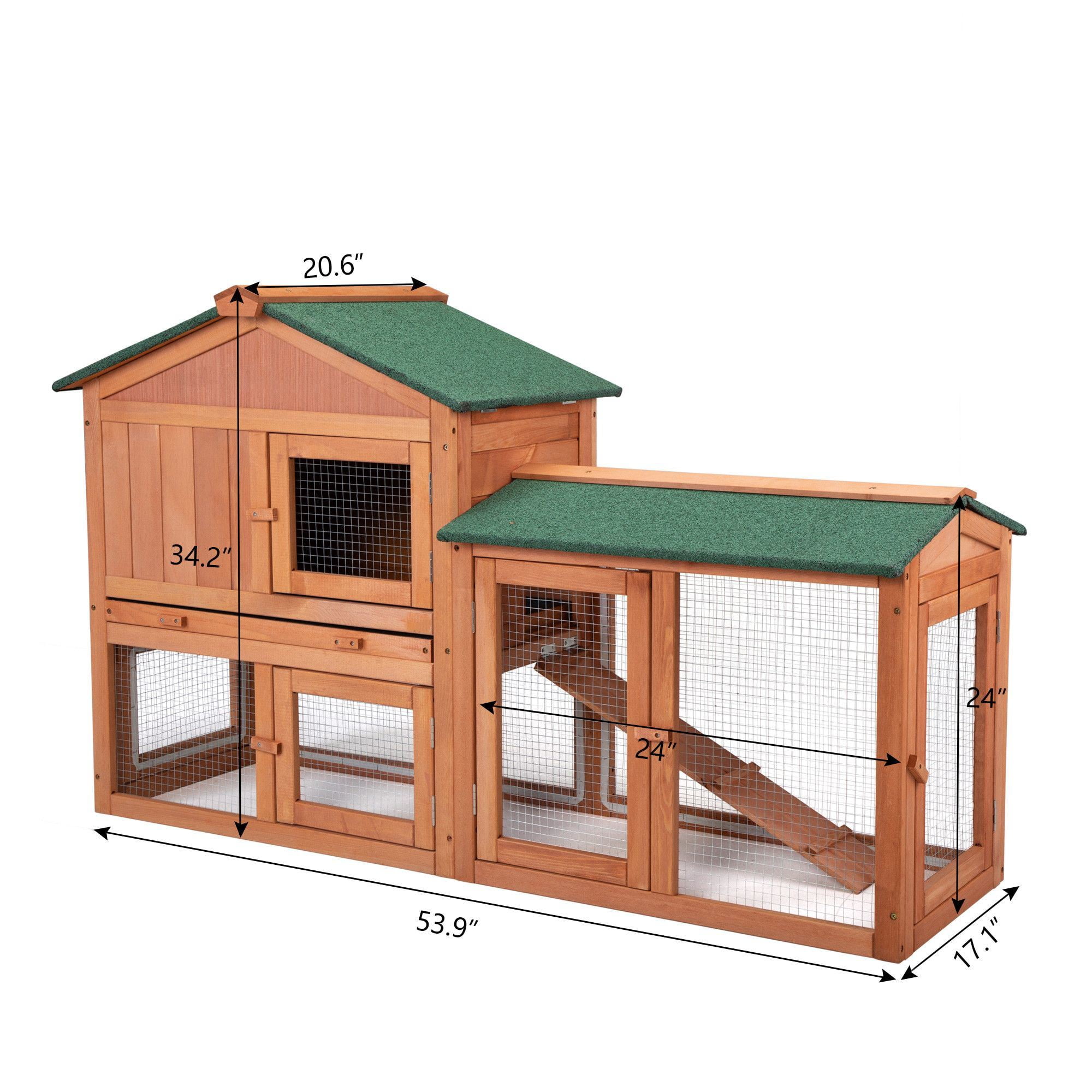 SIXWIN Large 2 Layers Wooden Outdoor Bunny Rabbit Hutch With