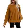 thumbnail image 4 of FAIWAD Womens Long Sleeve Round Neck Sweatshirt Loose Plus Size Basic Solid Color Side Split Pullover Tops, 4 of 7