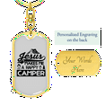 thumbnail image 3 of Jesus Happy Camper Stainless Steel or 18k Gold Premium Swivel Dog Tag Keychain, 3 of 16