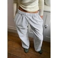 thumbnail image 2 of Women Y2k Casual Pants Stripe Elastic Waist Baggy Straight Leg Pants Streetwear with Pockets, 2 of 7