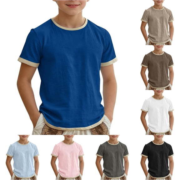 Shachafan Boys Summer Casual Short Sleeve Shirt Blend Round Neck Tee Color Design Comfortable Daily Wear Top For Kids Shirt Sleeve Top