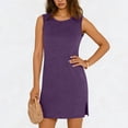thumbnail image 1 of TaTaai Women's Sleeveless Slip Dress Solid Color Round Neck Casual Side Slit Pullover Dress Lightweight Stretchy Polyester Blend Gift, 1 of 6