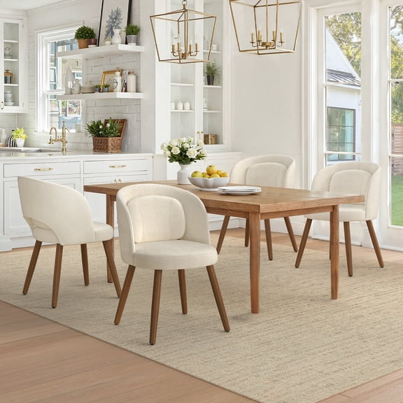 Dycanpo Upholstered Dining Chairs Set of 4, Wooden Dining Side Chairs with Curved Backrest & Individual Back Cushion, Linen-Fabric