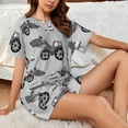 thumbnail image 4 of Haiem Gray Tractor Pattern Pajama Set for Women 2 Piece Lounge Set Short Sleeve Tops and Shorts Soft Sleepwear-X-Large, 4 of 7