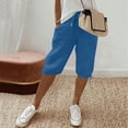 thumbnail image 3 of Bermuda Shorts for Women Length Drawstring Elastic Waist Linen Shorts Casual Summer Pedal Pushers with Pockets,Blue L, 3 of 6