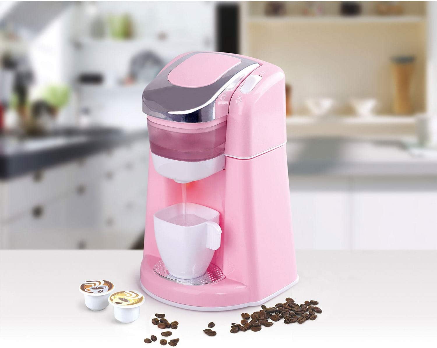 Kitchen Appliances GOURMET Child Size (Pink & Off White) w BATTERY Operated  COFFEE MAKER (Dispenses Water), Battery Operated MIX MASTER, and TOASTER