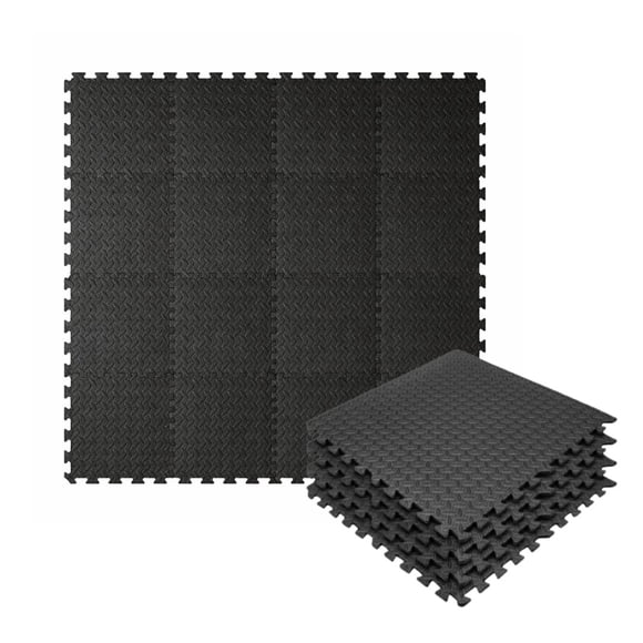 Tapete Piso Gym EVA Antiderrapante Acolchonado 10mm Negro 32 Piezas 11.52m²
