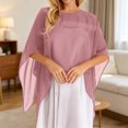 thumbnail image 2 of Women's Trendy Chiffon Capelet Batwing Sleeves Elegant Flowy Evening Wedding Shawl Wrap Sheer Mesh Asymmetric Hem Summer Sun Protection Cover Up Lightweight Beach Vacation Outfits, Pink One Size, 2 of 5