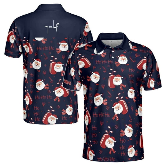Funny Santa Golf Red Navy Shirt Custom Your Name, Christmas Gifts For Golfers 3D Polo Shirt Size S-5XL