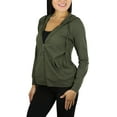 thumbnail image 4 of ToBeInStyle Women's Thin Fabric Long Sleeve Kangaroo Pocket Zip Up Hoodie - Olive - Medium, 4 of 4