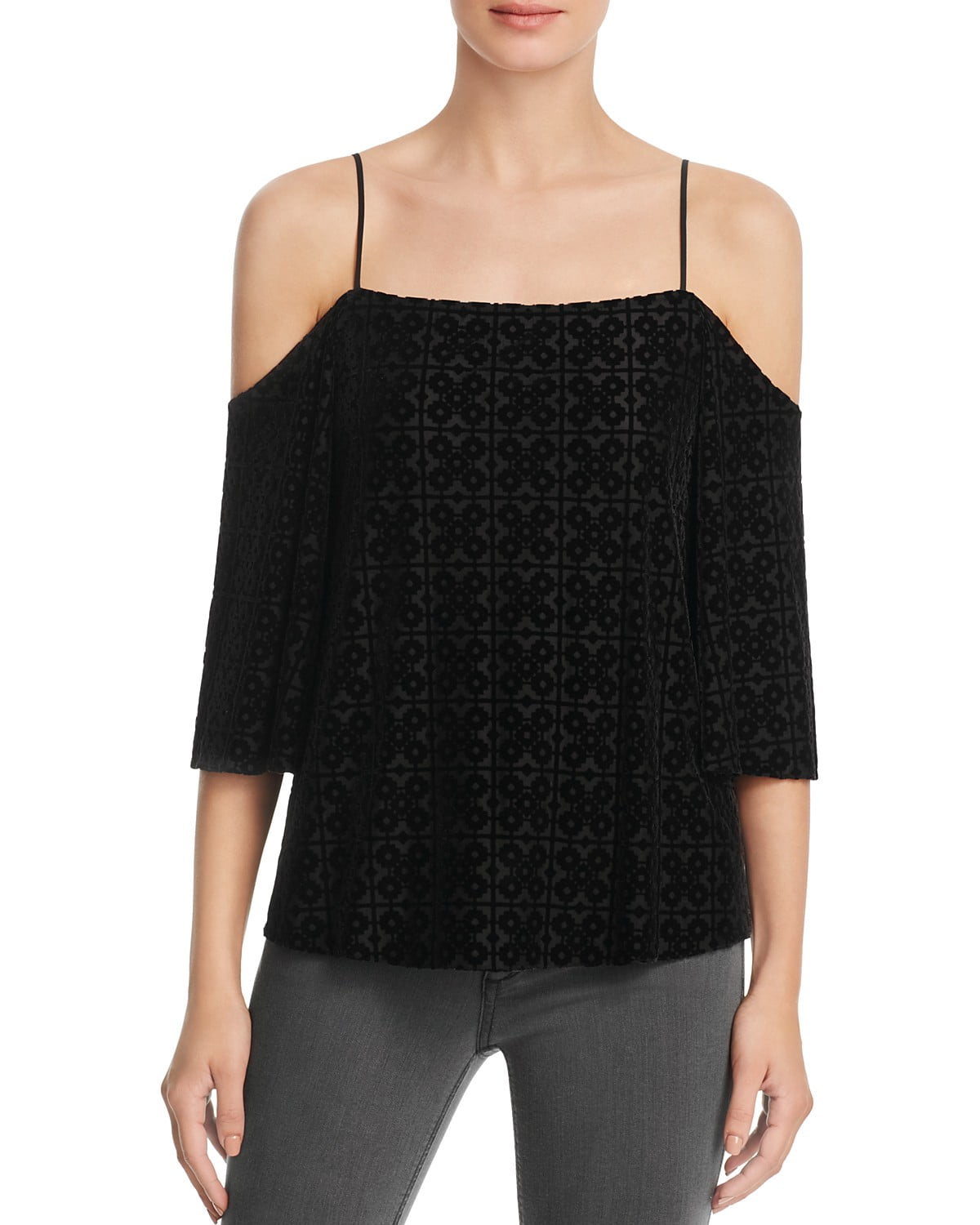 Bailey 44 Women s Black Cut Velvet Isabeli Cold Shoulder Top XS Walmart