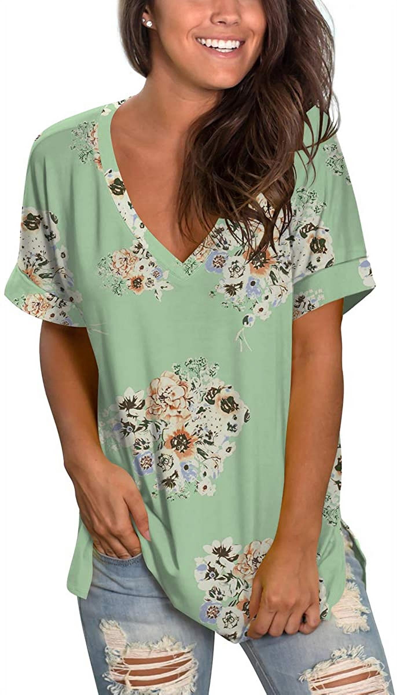 Floral Tops Short Sleeve V Neck Tee 