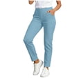 thumbnail image 2 of Bloomae Womens Travel Pants Lightweight Stretch Elastic Waist Tummy Control Trousers Straight Leg Petite Ankle Dressy Golf Work Business Casual Slacks with Pockets Light Blue XL, 2 of 7