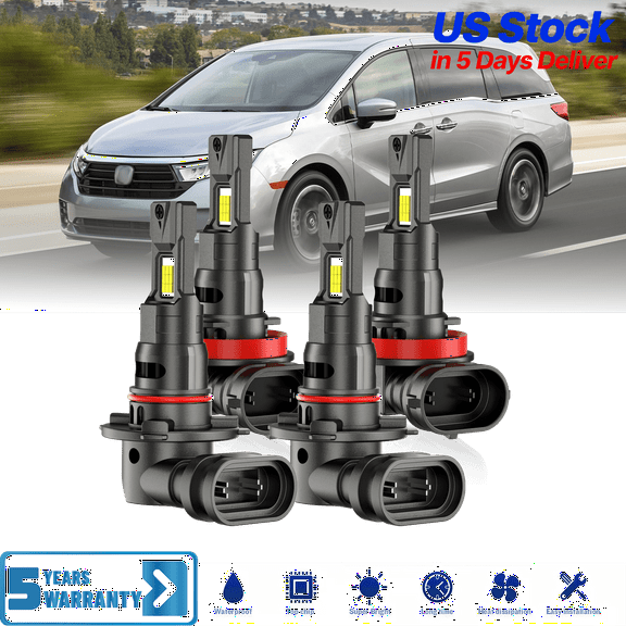 Premium LED Upgrade Kit - H11 9005 LED Headlight Kit - Compatible with Honda Odyssey 2011-2022 – 4 Pack High and Low Beam Lamp Set – Fan 48,000LM LED Replacement Bulb Kit