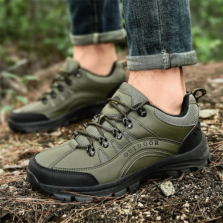 

Fashion Summer And Autumn Men Sneakers Hiking Shoes Non Slip Soles Thick Bottom Mesh Breathable Casual Lace Up Army Green 8.5