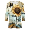 thumbnail image 5 of BangWanChi Womens Summer Tops 3/4 Sleeve Women's Loose Casual Gradient Printed Round Neck 3/4 Sleeves T-Shirt Top, 5 of 5