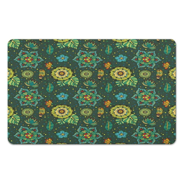 Elegant Green Floral 20x32 Inch Rug - Modern Washable, Non-Slip Area Rug for Bedroom, Bathroom, Entryway and Laundry Room - Small Distressed Accent Carpet