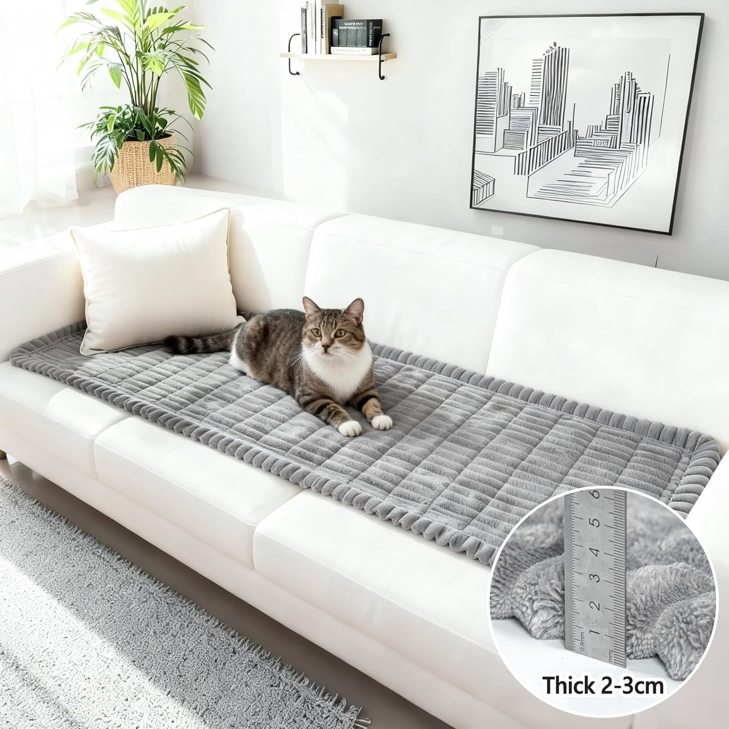 Couch Cover Sofa Cover Non Slip Fuzzy Couch Covers for Dogs Washable Thick Soft Sofa Slipcovers Cushion Pet Friendly Furniture Protector(Grey,27.5"x70.8"）
