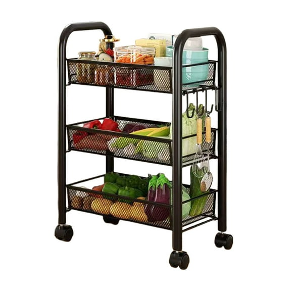Fogcroll 3 Tier Fruit Basket for Kitchen Fruit Vegetable Basket,Stackable Carbon Steel Wire 360 Degree Swivel Basket Cart with Rolling Wheels, Utility Rack for Kitchen, Pantry, Bathroom