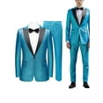 thumbnail image 2 of Men's 2-Piece Suit Set - Blue Glitter Blazer with Black Peak Lapel, Matching Pants, Bonus Bow Tie, 80% Polyester 20% Viscose, Stretch Waist, 2 of 5