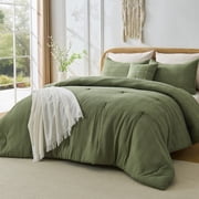 Regency Heights Waffle Weave Comforter Set with Throw Blanket, 5-Piece Textured Comforter for All Season, Full/Queen Lightweight Waffle Bedding Set for Bed & Sofa Couch, Green