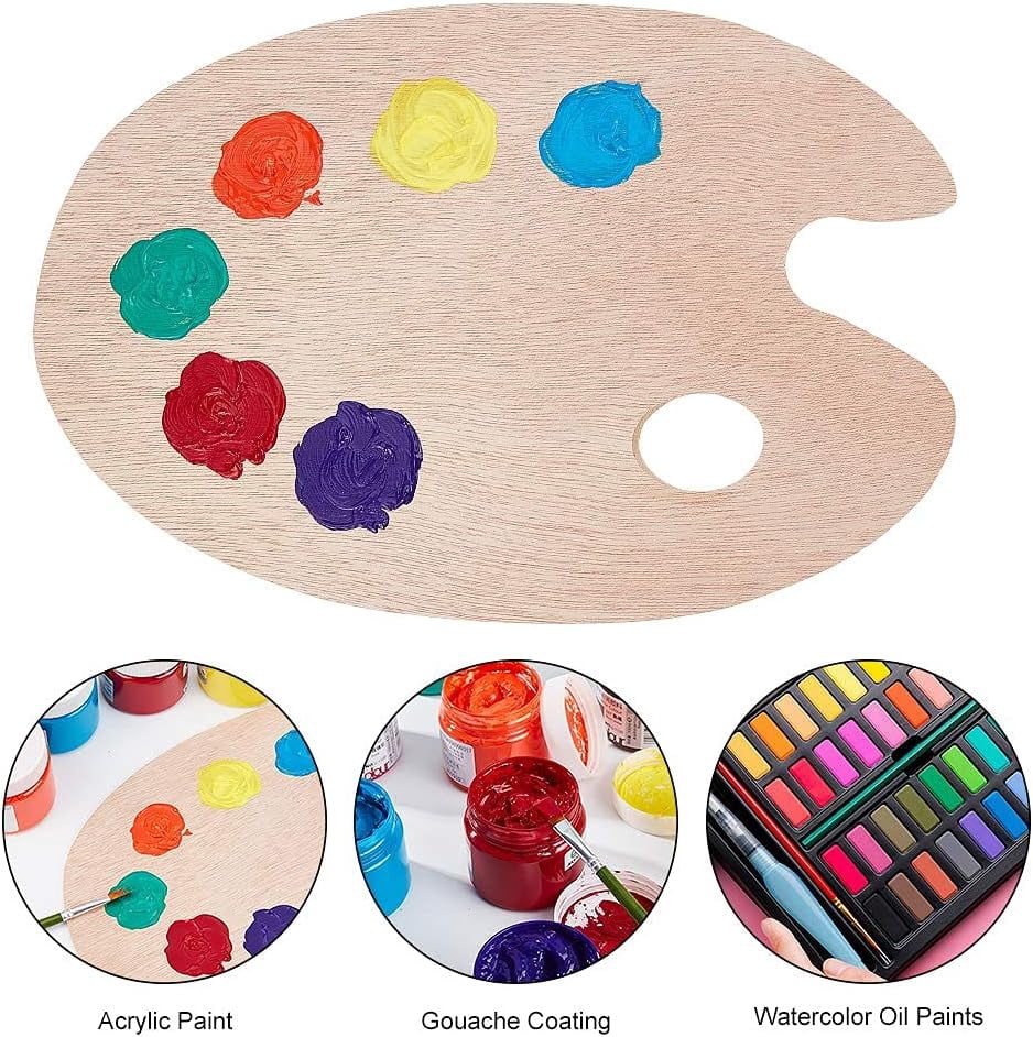 PH 4pcs Oval Wooden Painting Palette 7 x 18 Inch Wooden Paint Tray Artist Painting Palette with Thumb Hole for Acrylic Watercolor Oil Paints and Brushes DIY Art Craft Painting