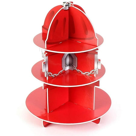 Red Fire Hydrant Cupcake Stand Holder 3 Tier, 5 3/4” X 11”, 1 Hydrant Per Order - Table Decorations For Firefighter, Fire Rescue Themed Birthday, Halloween, Party - By Kidsco