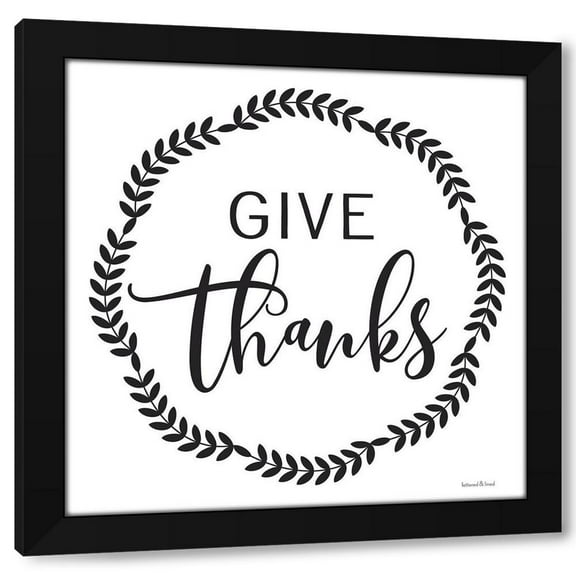 lettered And lined 12x12 Black Modern Wood Framed Wall Art Titled - Give Thanks