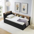 thumbnail image 3 of Daybed with Pop Up Trundle and LED Light, Twin Corner Bed Frame with Wireless Charging and Storage Headboard, Velvet Sofa Day Bed for Living Room, Black, 3 of 7
