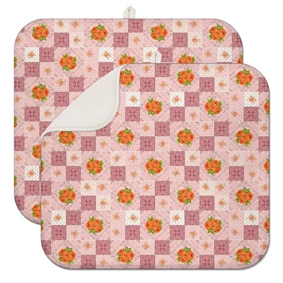 Pioneer Flower Floral Print Pattern Kitchen Dish Drying Mat 1 Pack, Ultra Absorbent Microfiber Drainer Mat, 16"x18"