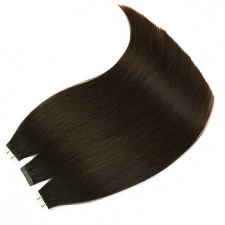 40g Package (BHF Hair Tape Hair Extension Remy Hair Silky Straight Full Set Skin Weft 20Pcs 40G Per Package 2# Darkest Brown 16