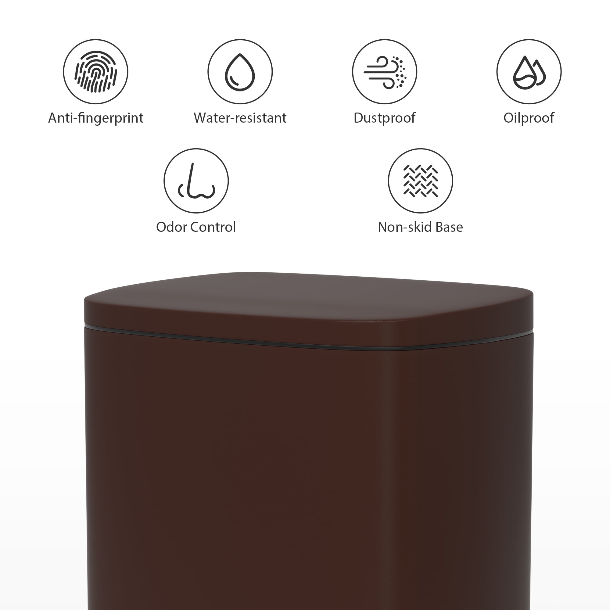 CL.HPAHKL Step-On Kitchen Trash Can, Brushed Stainless Steel Garbage Can with Soft Close Lid, Large Capacity Garbage Bin with Odor Seal for Home, Office, Bathroom, Bedroom, Brown