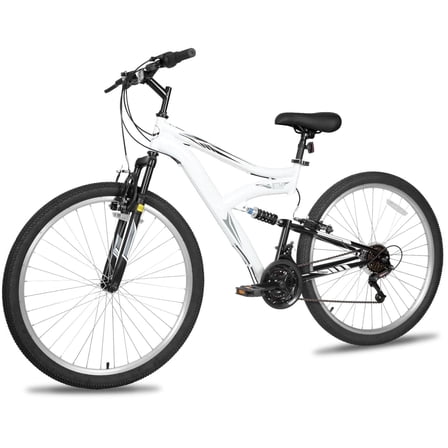 Hykolity 26 inch Mountain Bike MTB Outdoor Bicycle Sport Bikes Cycling 18 Speed Trail Off Road Full Suspension for Adult Unisex White