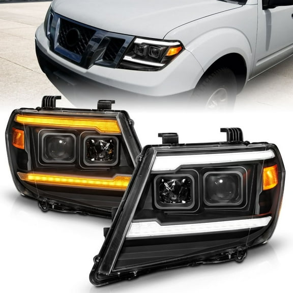 ANZO 09-20 Nissan Frontier Black Projector Headlights with Sequential LED DRL and Switchback Light Bar