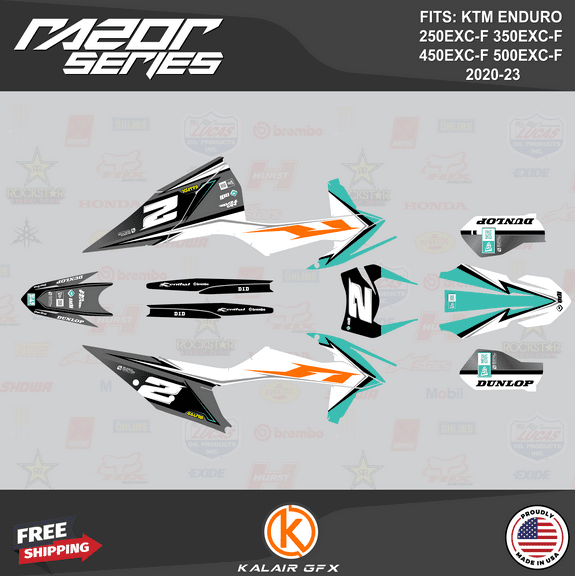 Kalair GFX Graphics Kit for KTM ENDURO 4-STROKE 250EXC-F,350EXC-F,450EXC-F and 500EXC-F (2020-2023) Razor Series